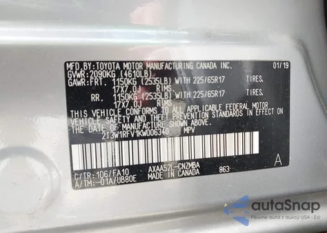 2019 Toyota Rav4 Xle из США, поврежденный, VIN 2T3W1RFV1KW006340